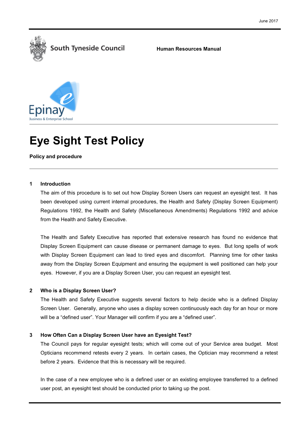 Eye Sight Test Policy