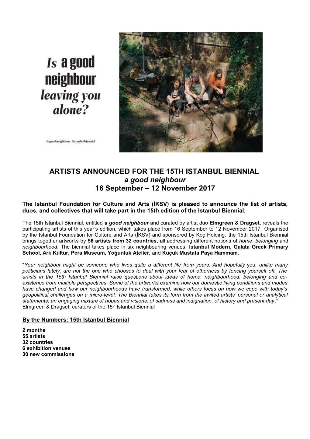 ARTISTS Announcedfor The15th Istanbul Biennial