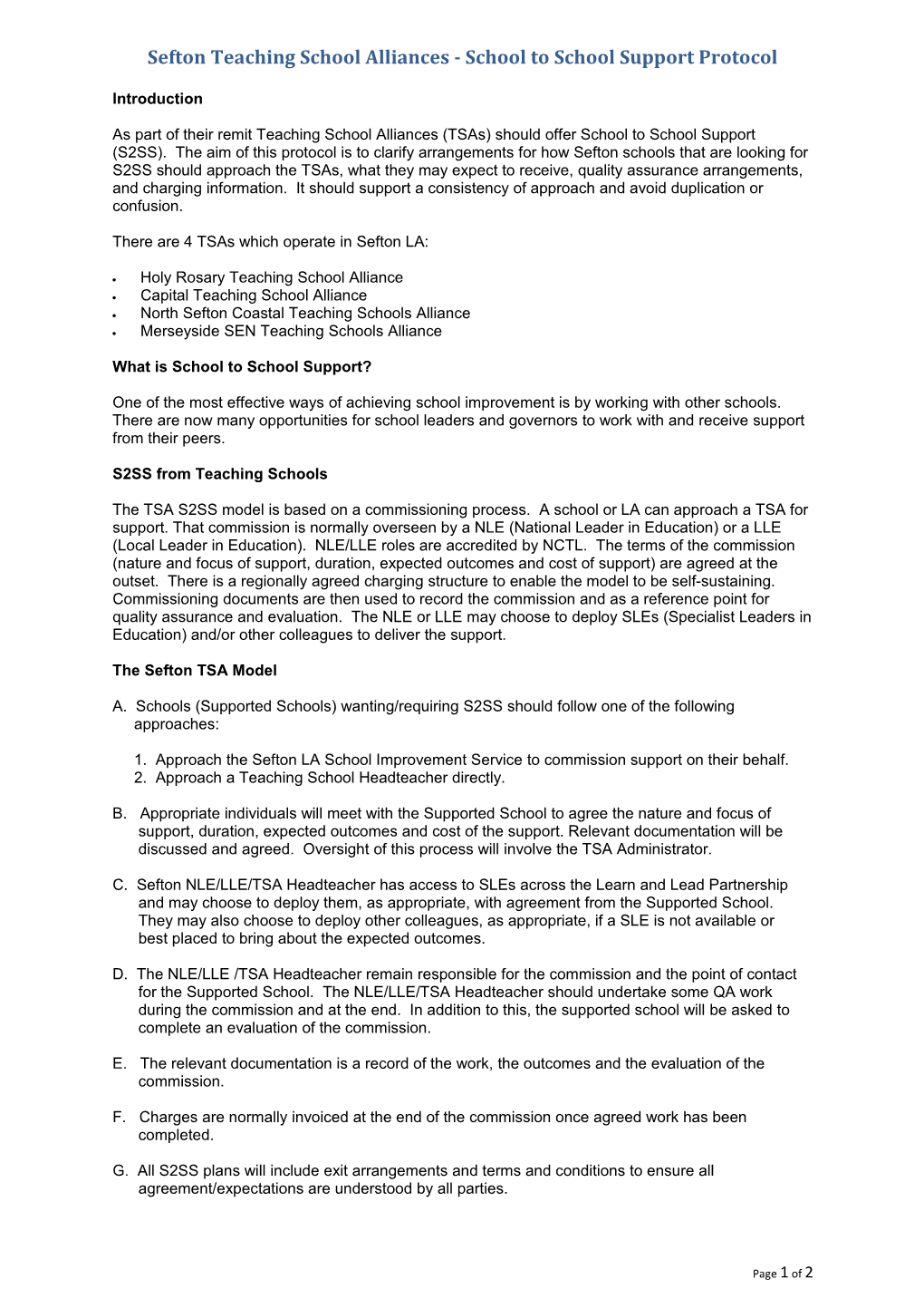 Sefton Teaching School Alliances - School to School Support Protocol