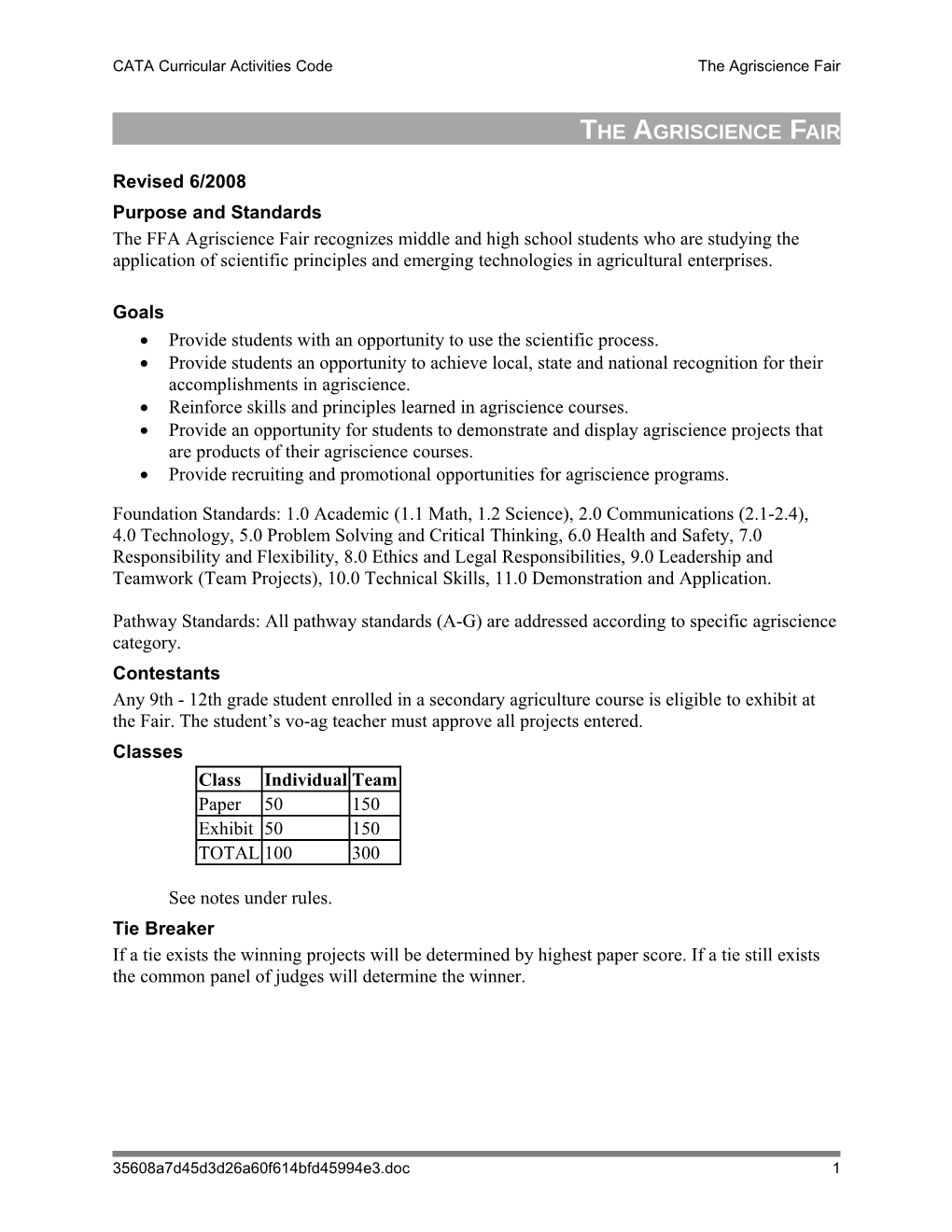 CATA Curricular Activities Codethe Agriscience Fair