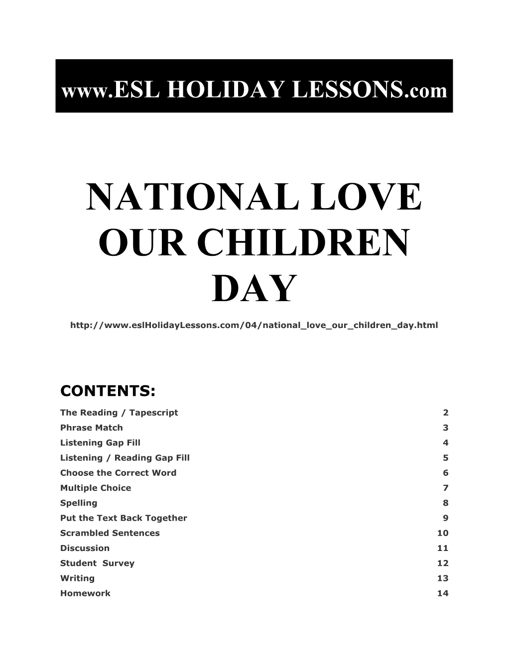 Holiday Lessons - National Love Our Children Day