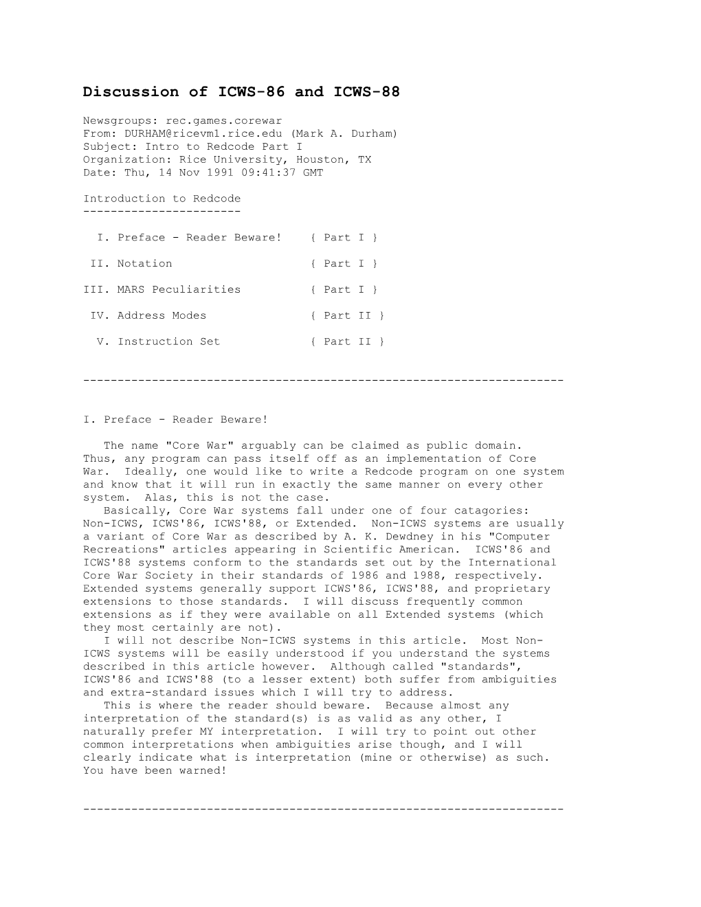 Discussion of ICWS-86 and ICWS-88