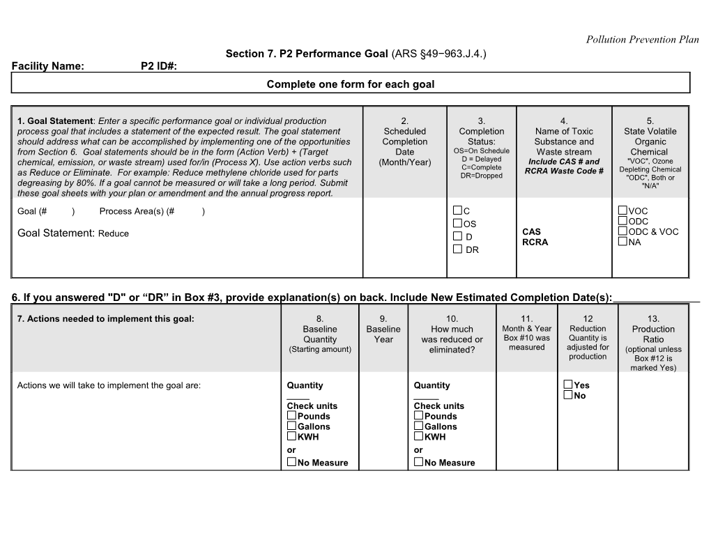 Section 7. P2 Performance Goal (ARS 49 963.J.4.)