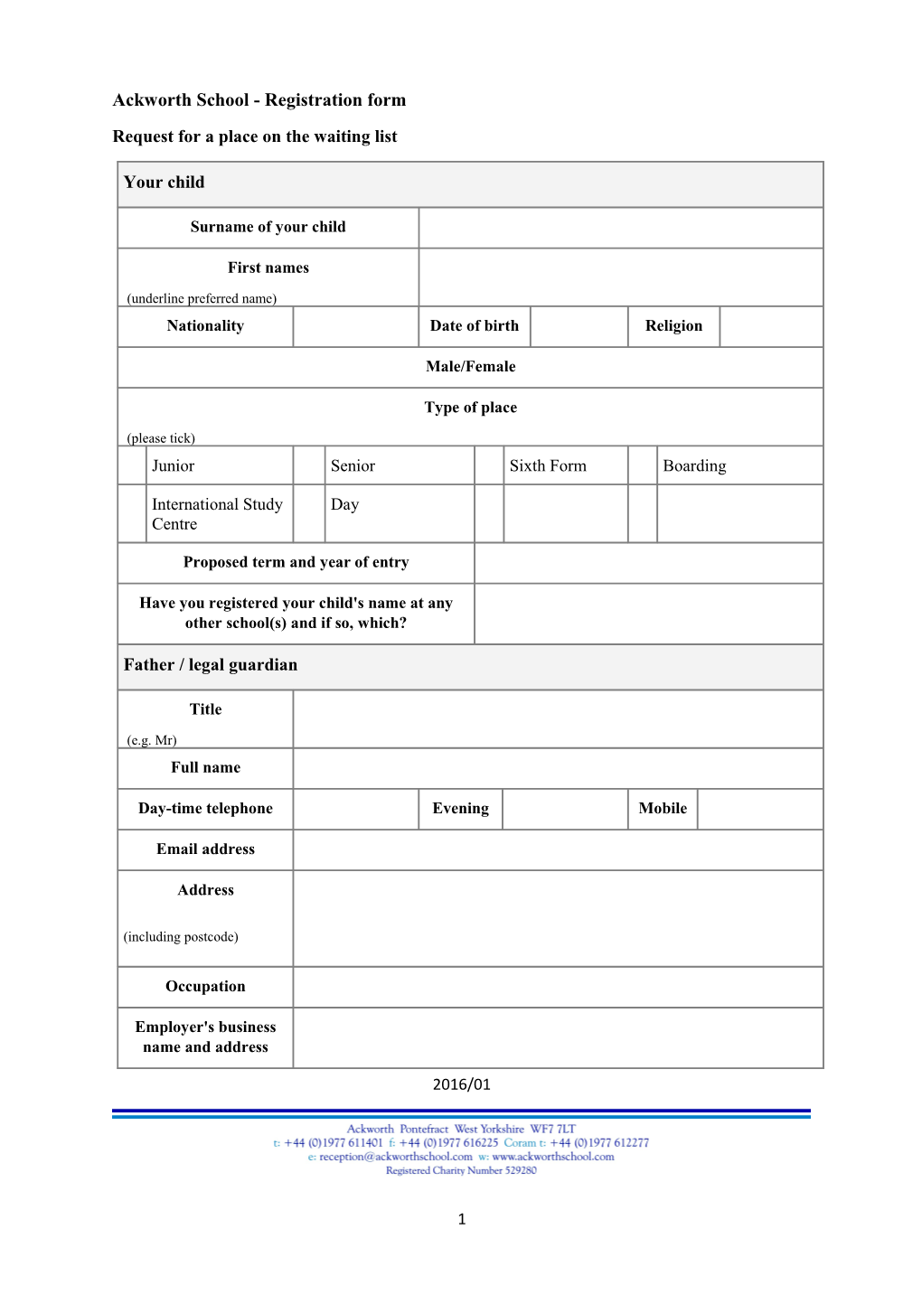 Ackworth School - Registration Form