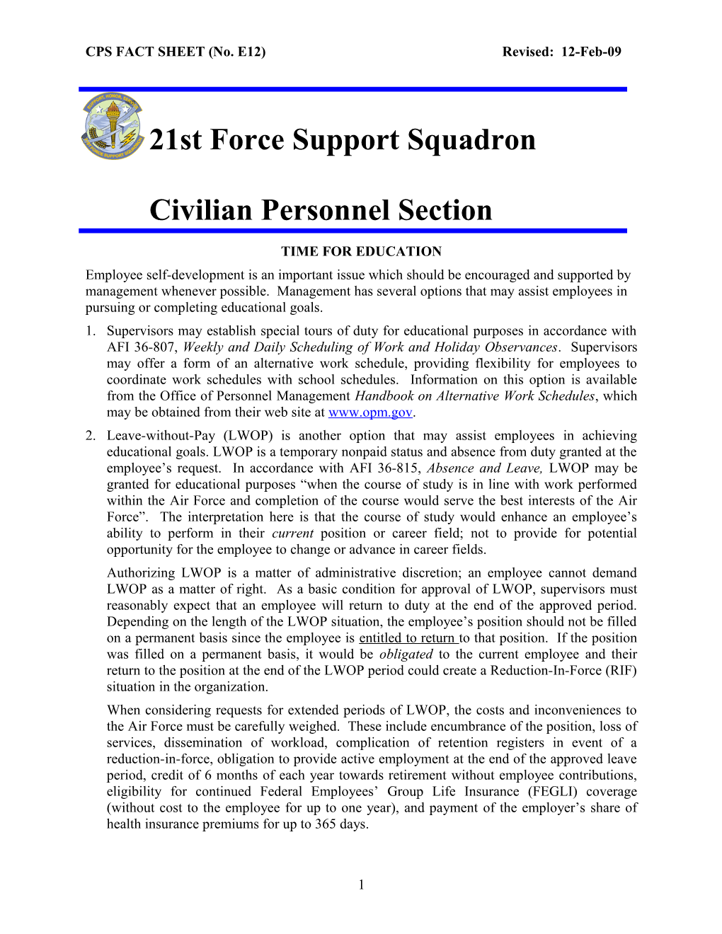 CPS FACT SHEET (No. E12)Revised: 12-Feb-09