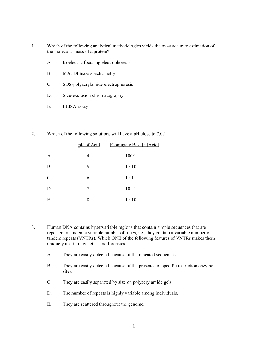 Medical School Biochemistry - Fall 2002