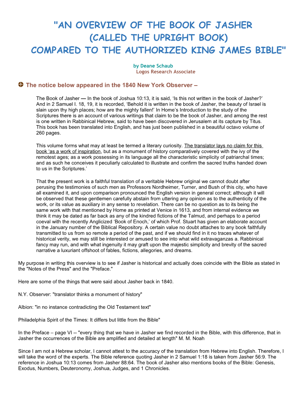 An Overview of the Book of Jasher