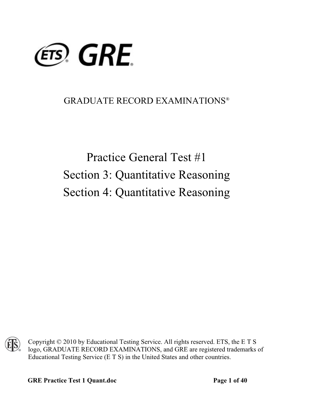 GRE Practice Test 1: Quantitative Reasoning