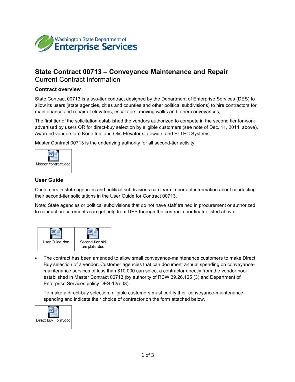 State Contract 00713 Conveyance Maintenance and Repair