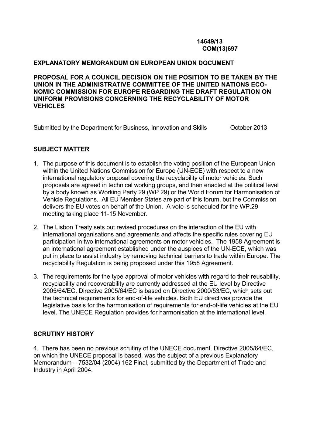 Explanatory Memorandum on European Uniondocument