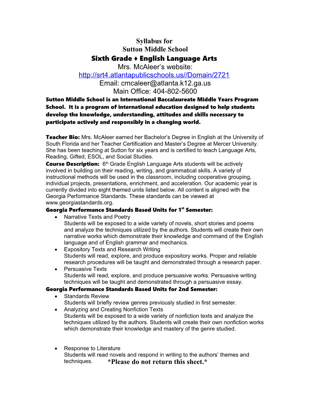 Syllabus for Seventh Grade Language Arts