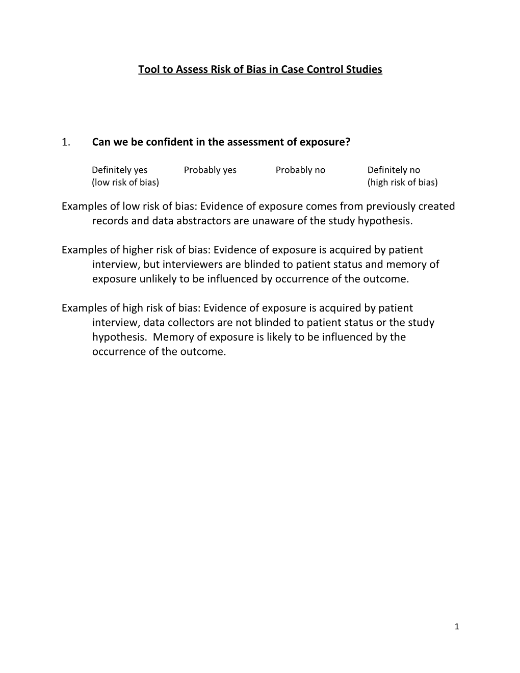 Tool to Assess Risk of Bias in Cohort Studies