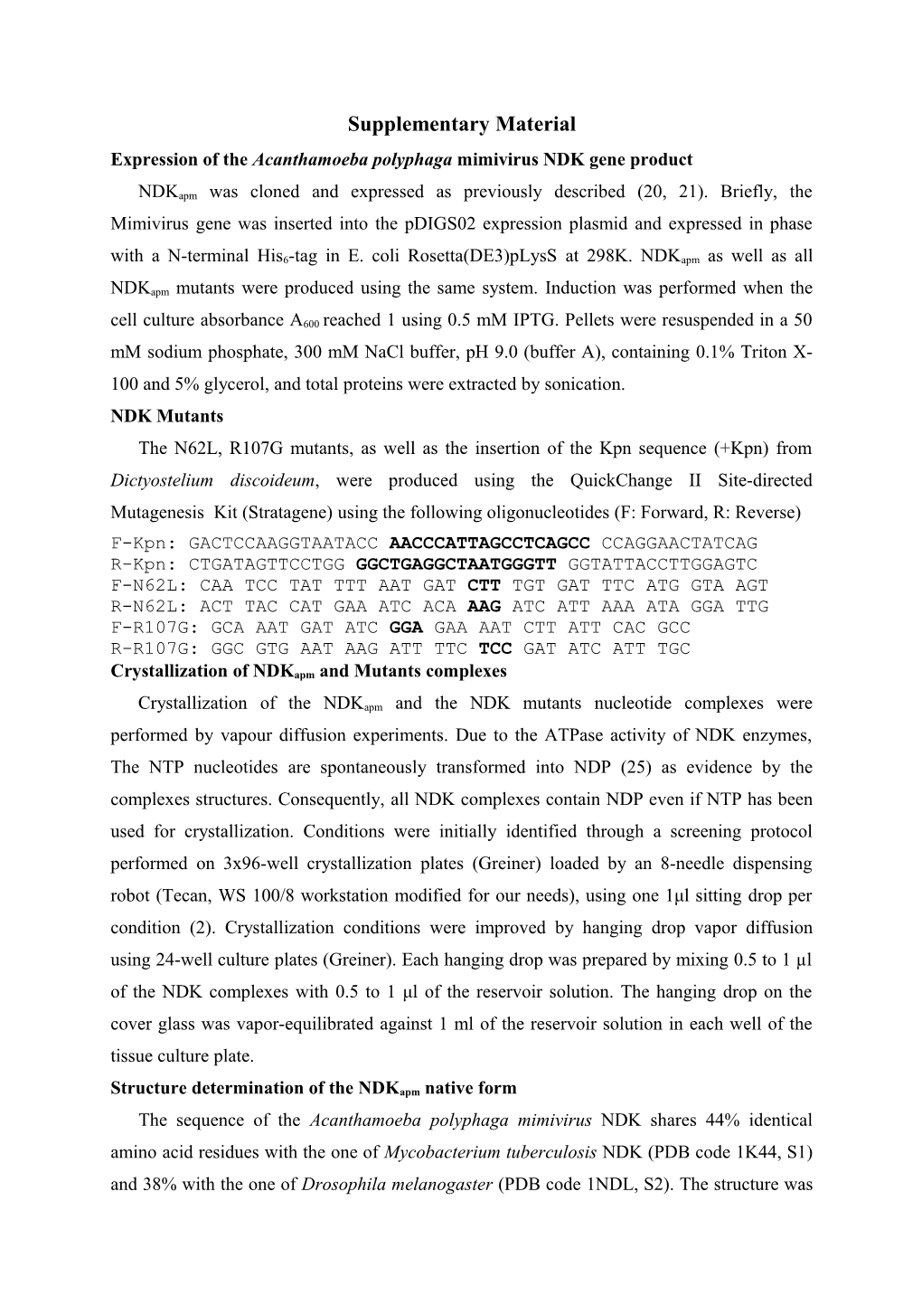 Expression of the Acanthamoeba Polyphaga Mimivirus NDK Gene Product