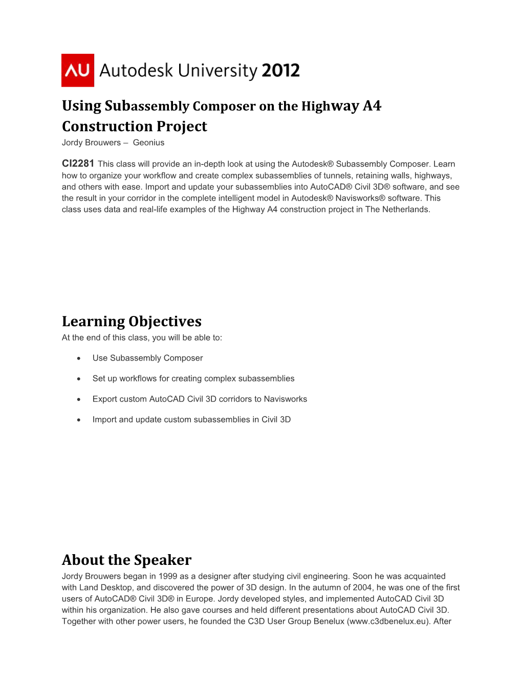 Using Subassembly Composer on the Highway A4 Construction Project