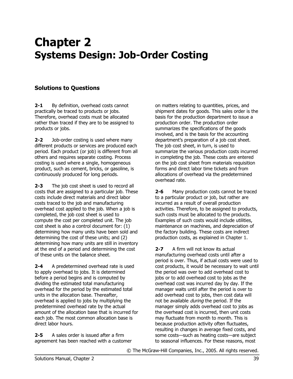 Systems Design: Job-Order Costing