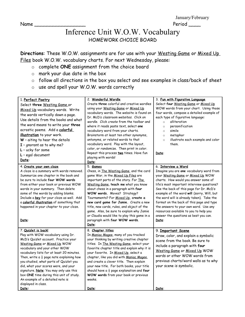 Inference Unitw.O.W. Vocabulary