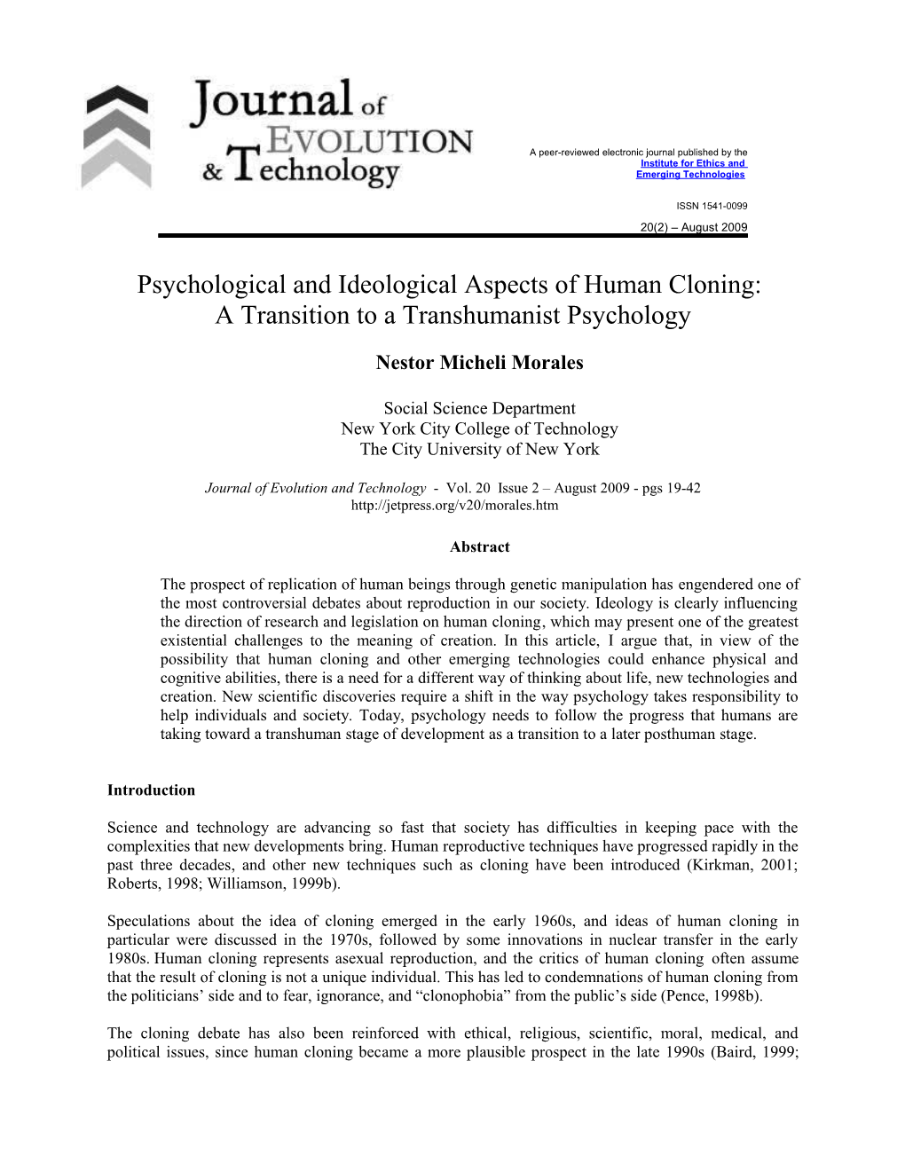 Psychological and Ideological Aspects of Human Cloning-A Transiti