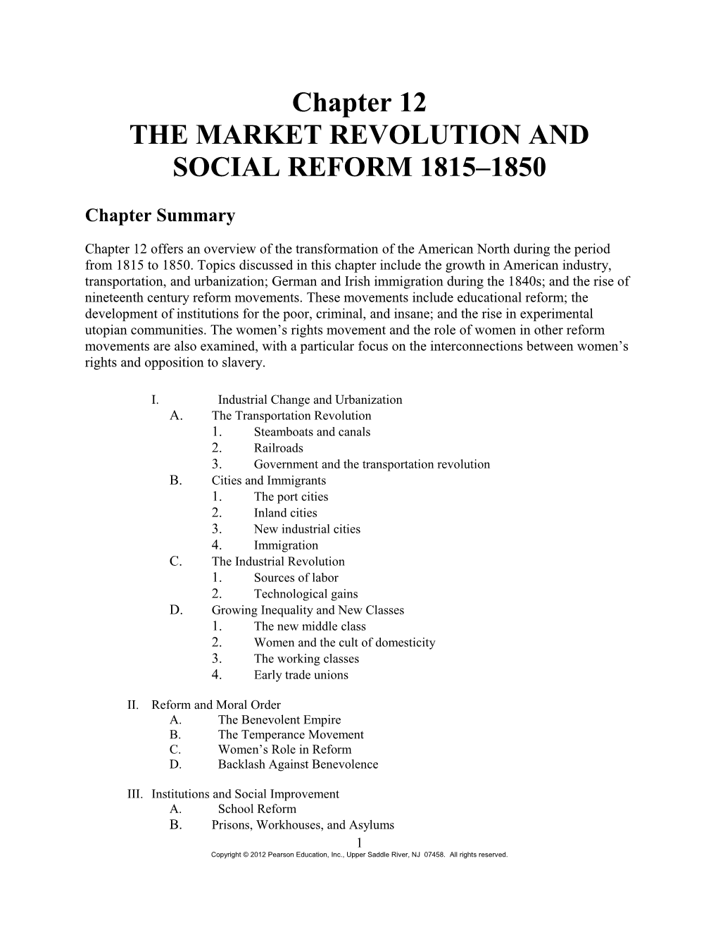 Chapter 11 Industrial Change and Urbanization, 1820-1850