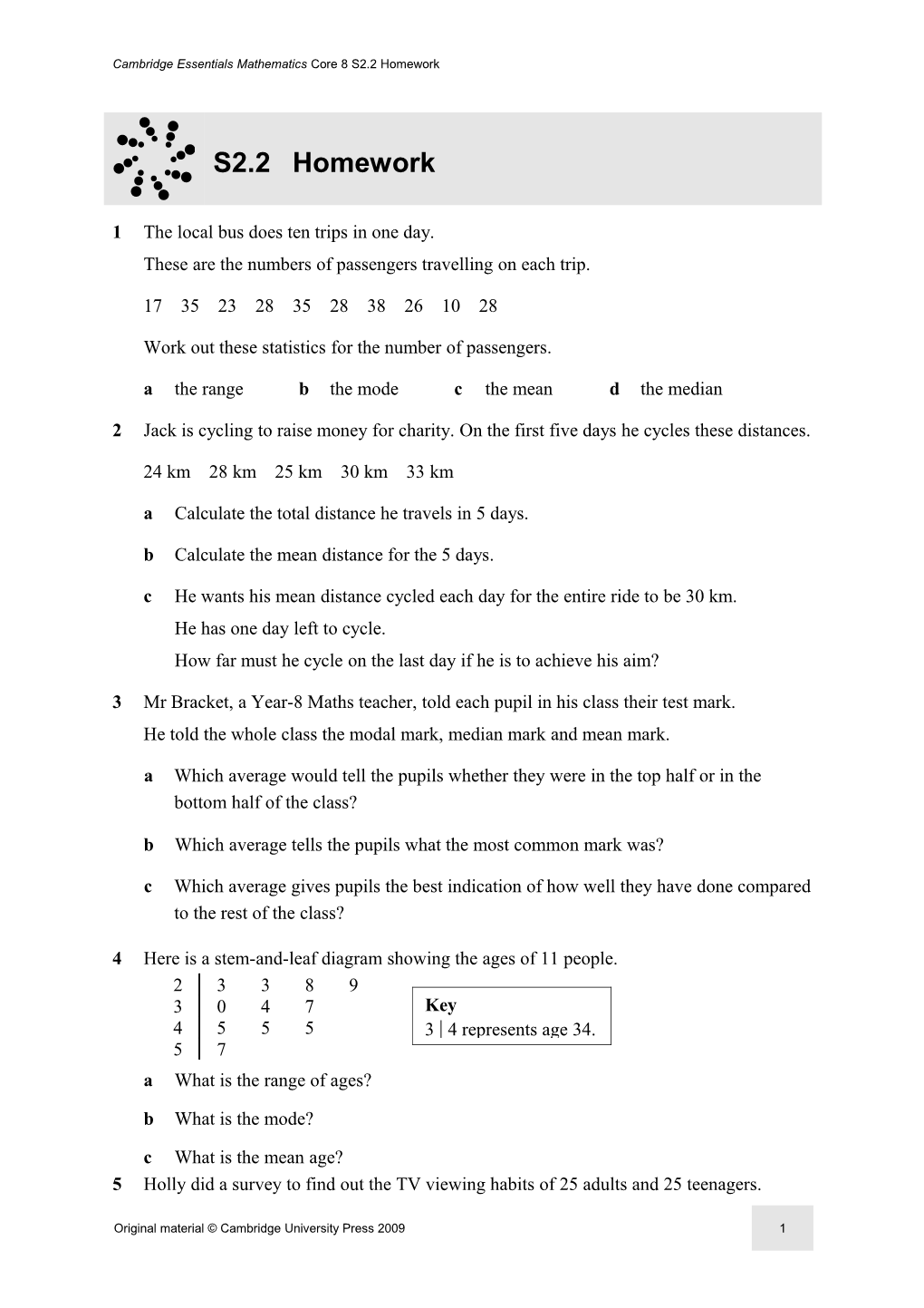 Cambridge Essentials Mathematics Core 8S2.2 Homework