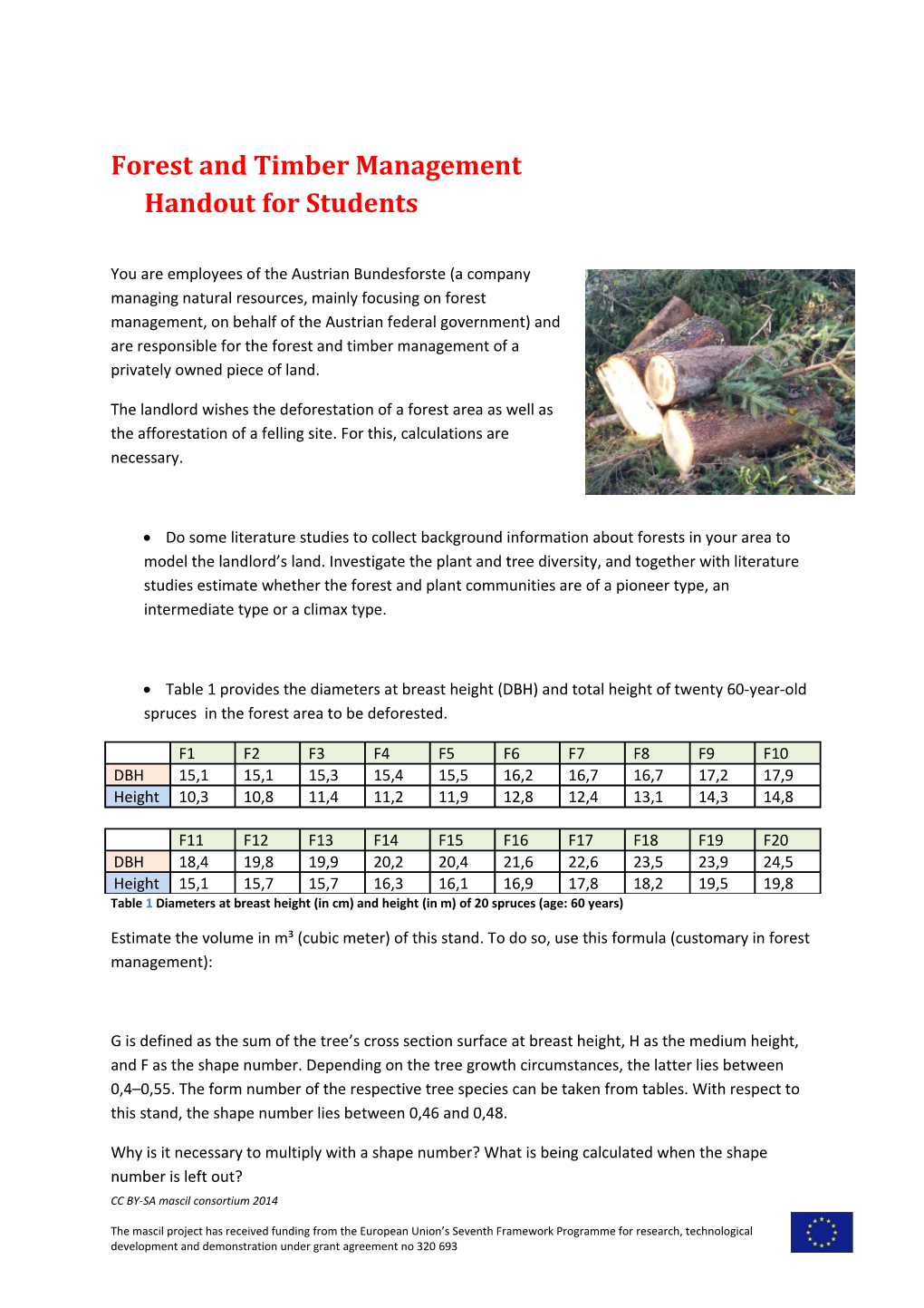 Forest and Timber Management Handout for Students