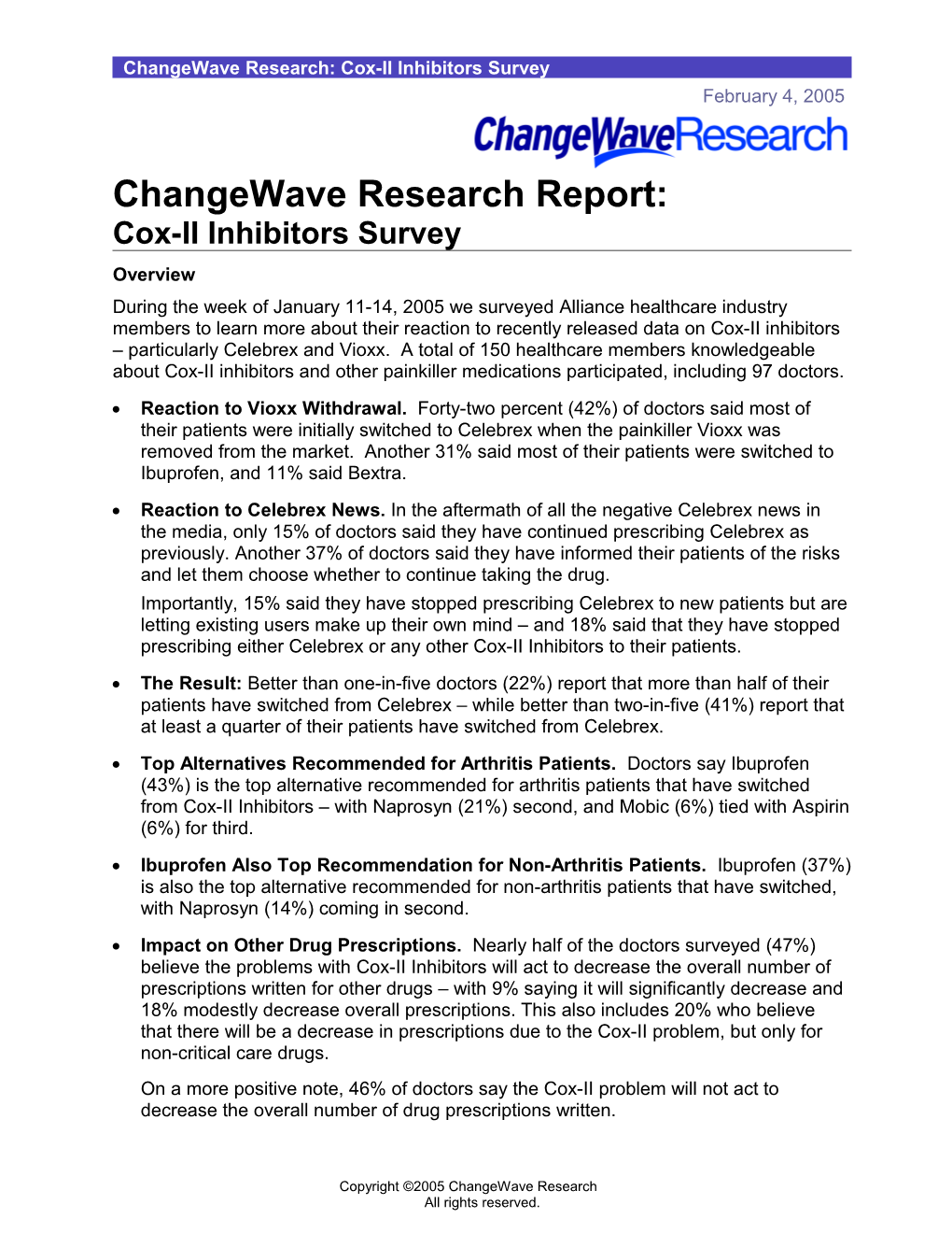 Changewave Research: Cox-II Inhibitors Survey