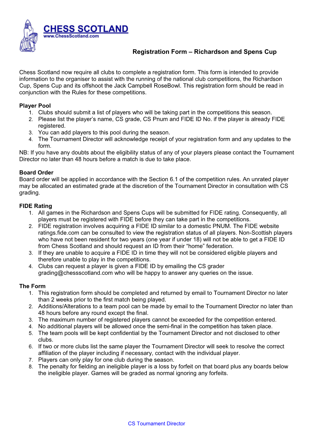 Registration Form Richardson and Spens Cup