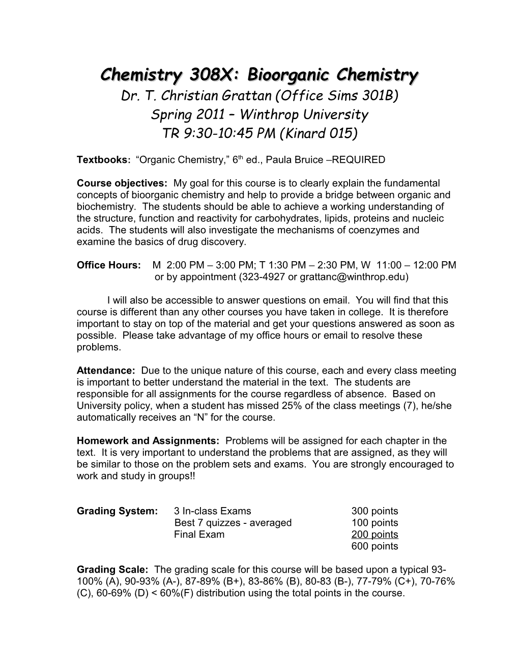 Chemistry 301: Organic Chemistry