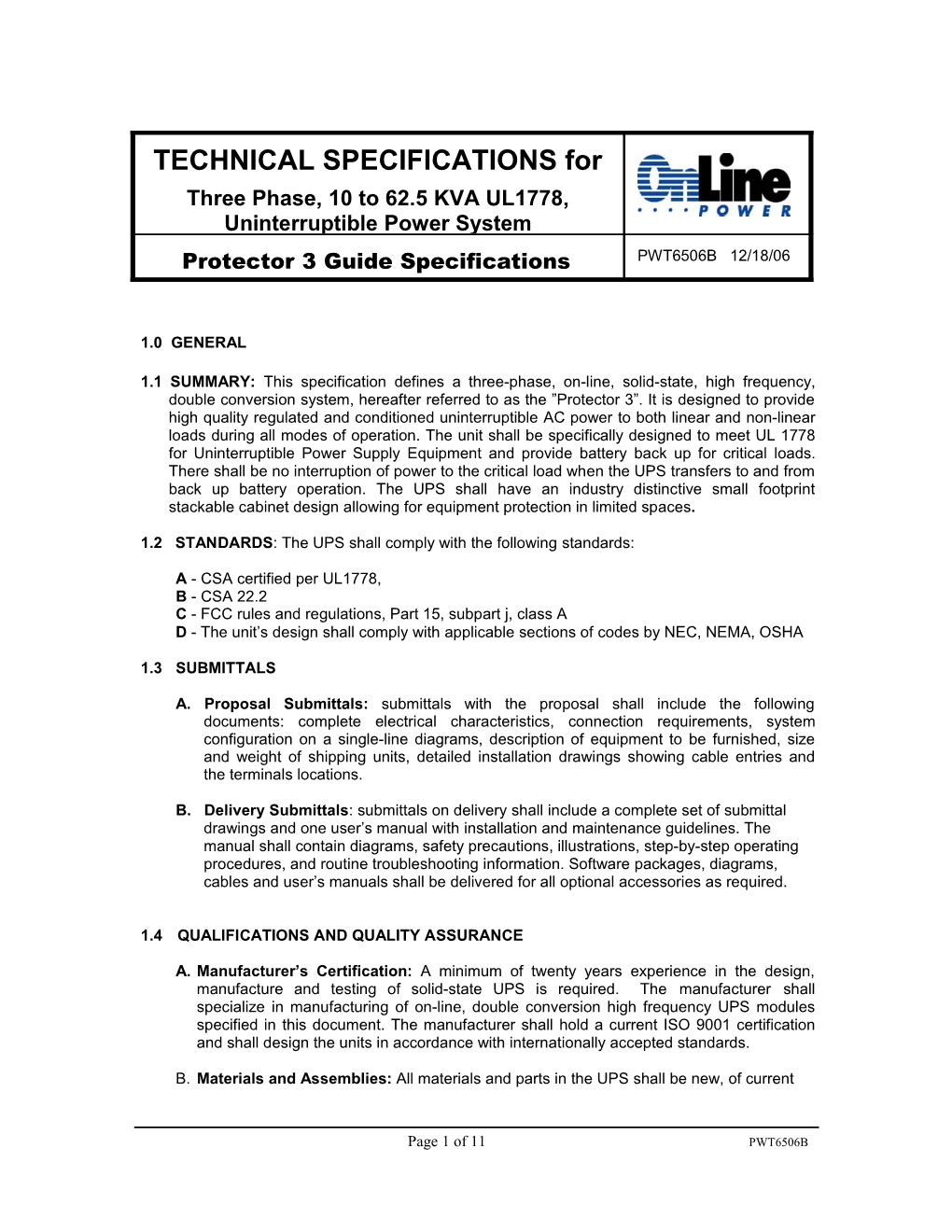 1.2 STANDARDS: the UPS Shall Comply with the Followingstandards