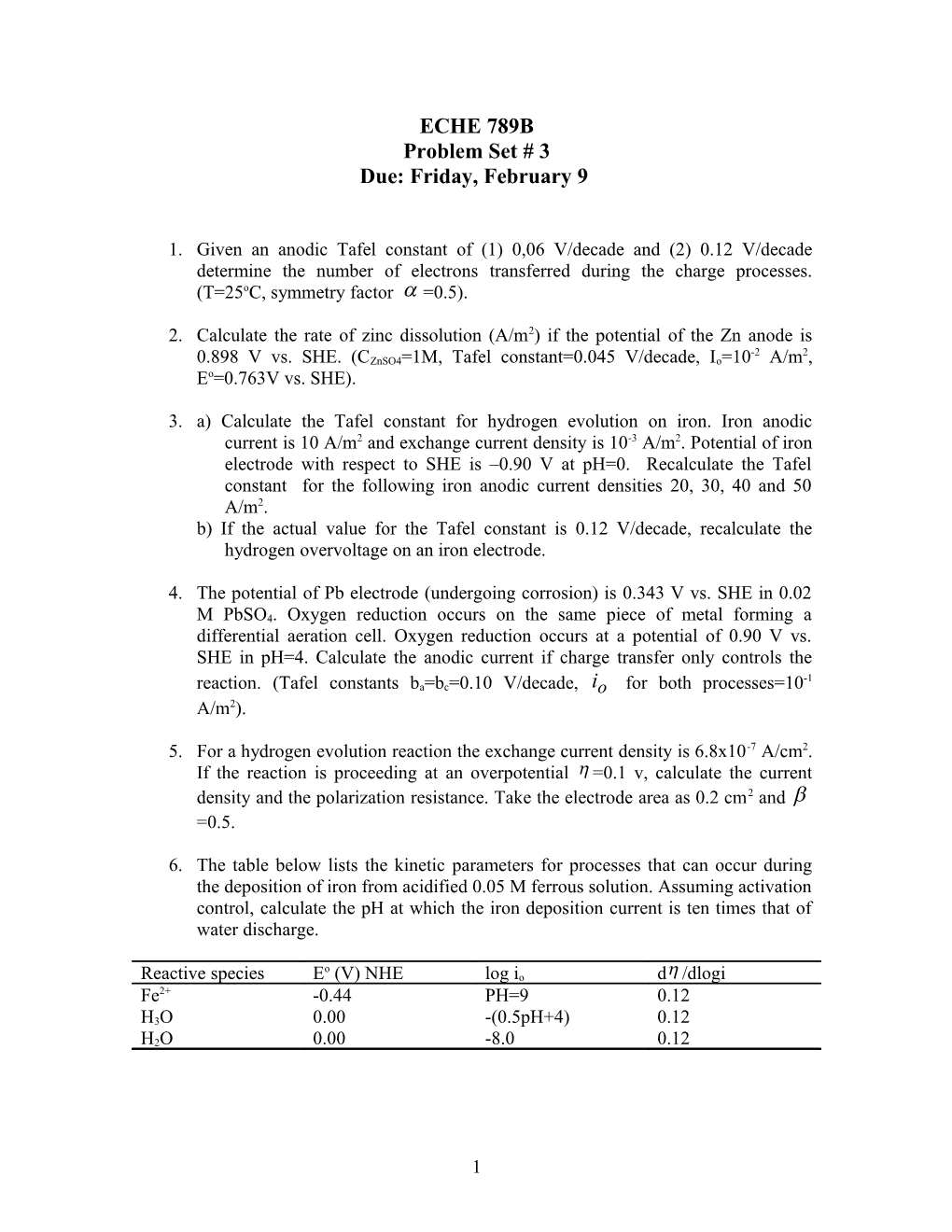 B) If the Actual Value for the Tafel Constant Is 0.12 V/Decade, Recalculate the Hydrogen