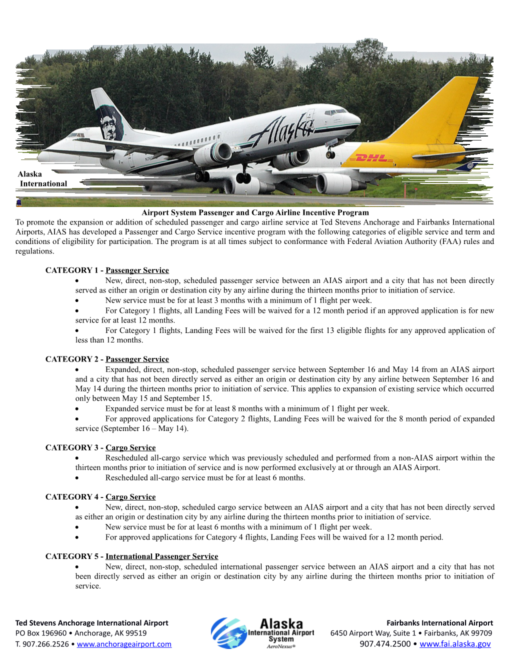 Alaska International Airport System Passenger and Cargo Airline Incentive Program
