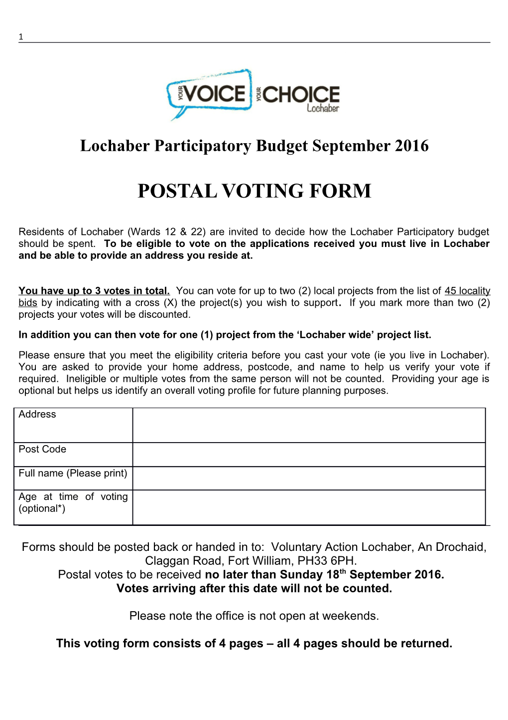 Lochaber Participatory Budget September 2016