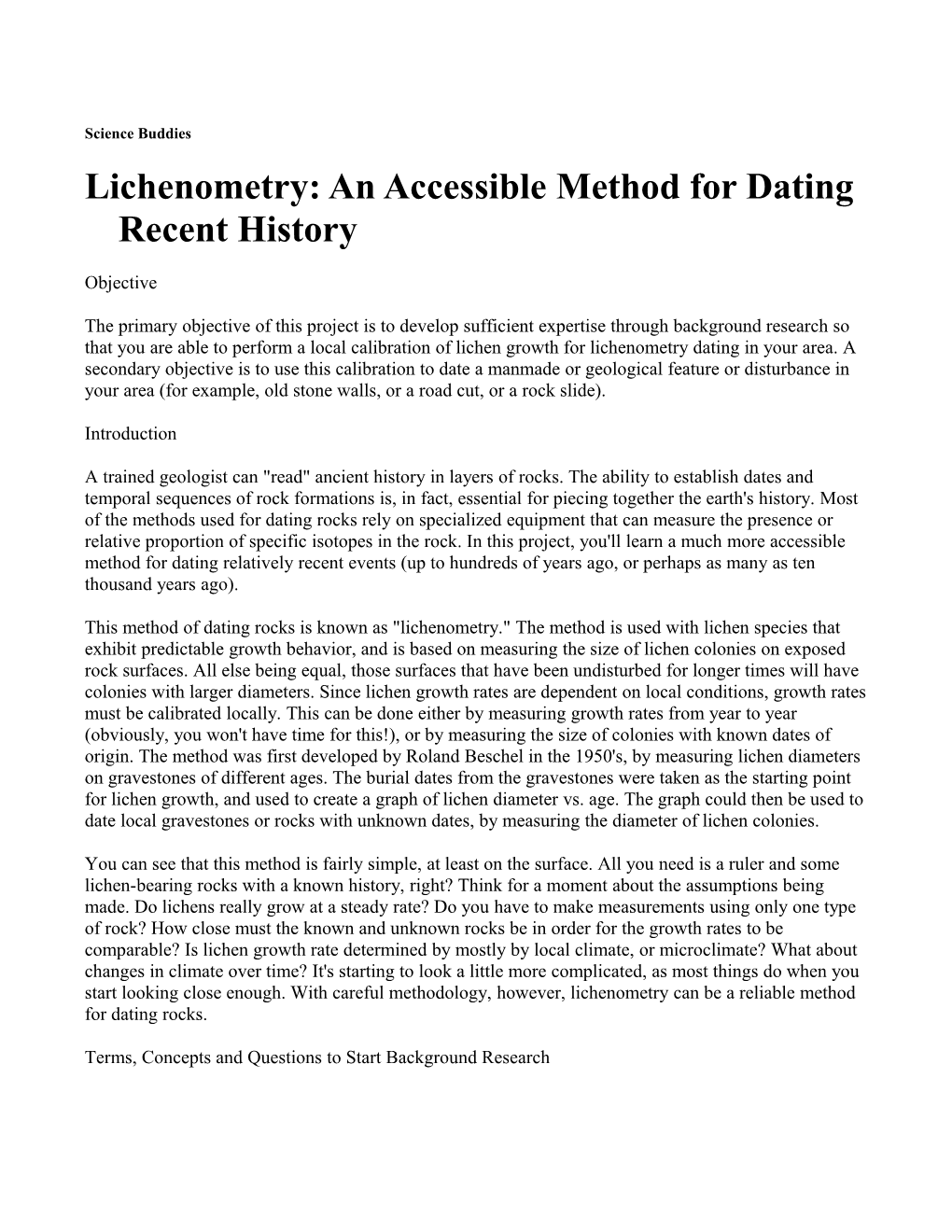 Lichenometry: an Accessible Method for Dating Recent History