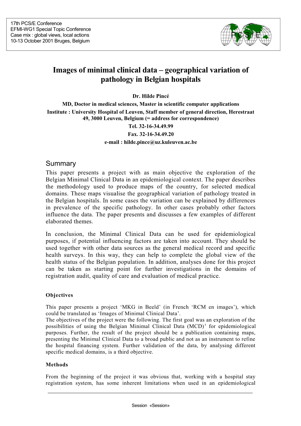 Images of Minimal Clinical Data Geographical Variation of Pathology in Belgian Hospitals