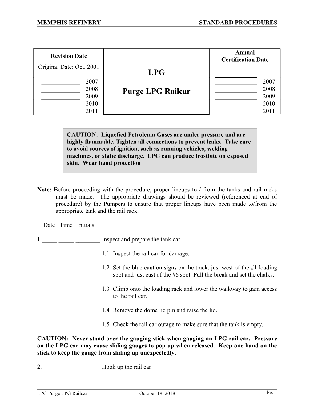 Memphis Refinerystandard Procedures