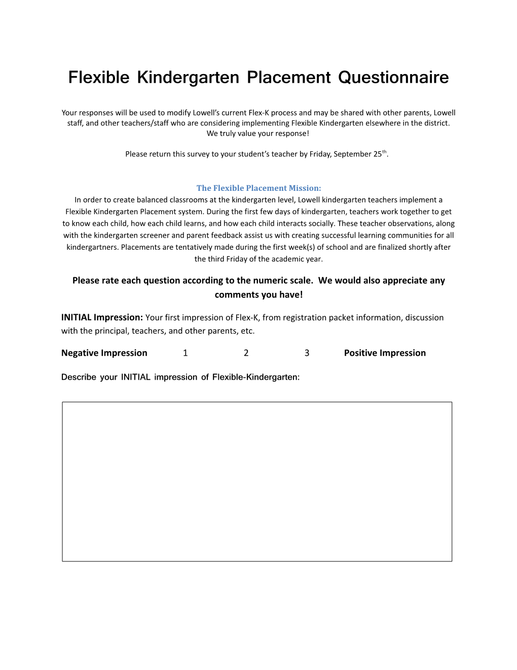 Flexible Kindergarten Placement Questionnaire