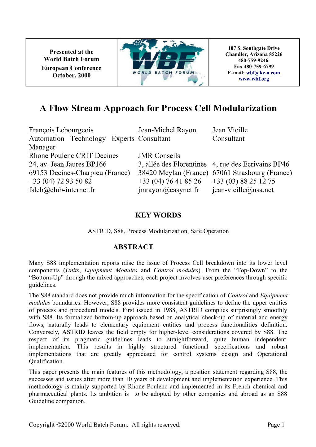 A Flow Stream Approach for Process Cell Modularization