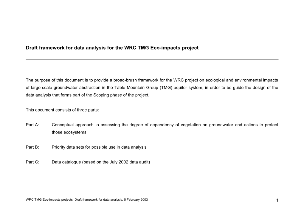 Outlined Below Is a Preliminary Protocol to Assess the Degree of Dependency of Vegetation