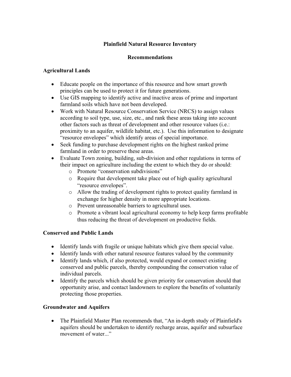 Plainfield Natural Resource Inventory