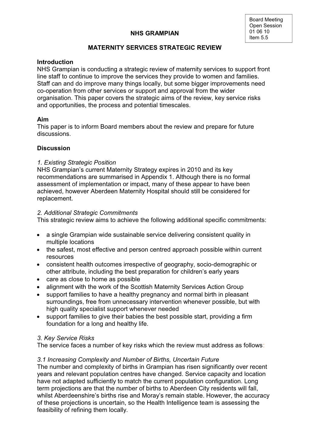 Item 5.5 for 1 Jun 2010 Maternity Services Review