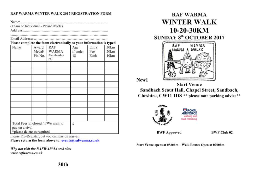 Winter Walk Entry Form