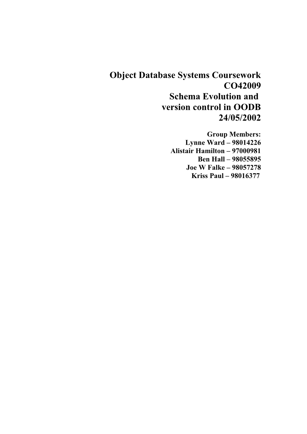 Object Database Systems Coursework