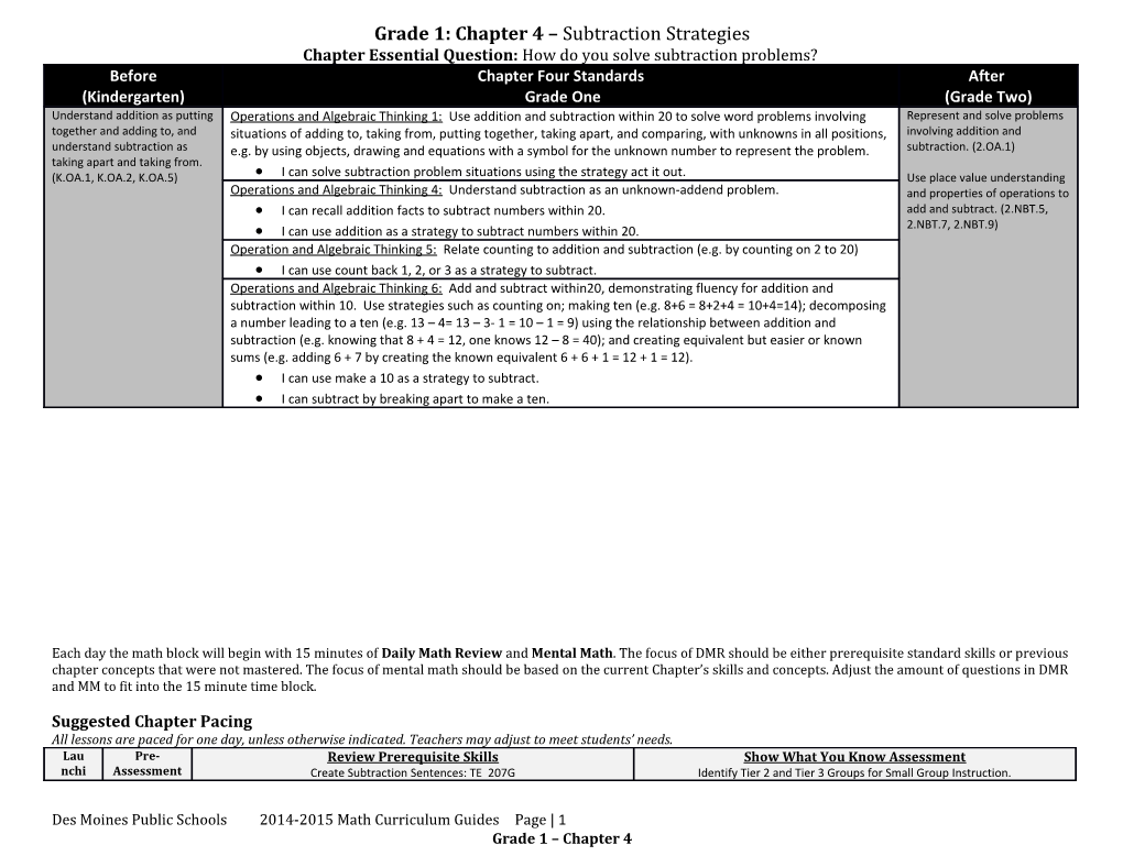 Grade 1: Chapter 4 Subtraction Strategies