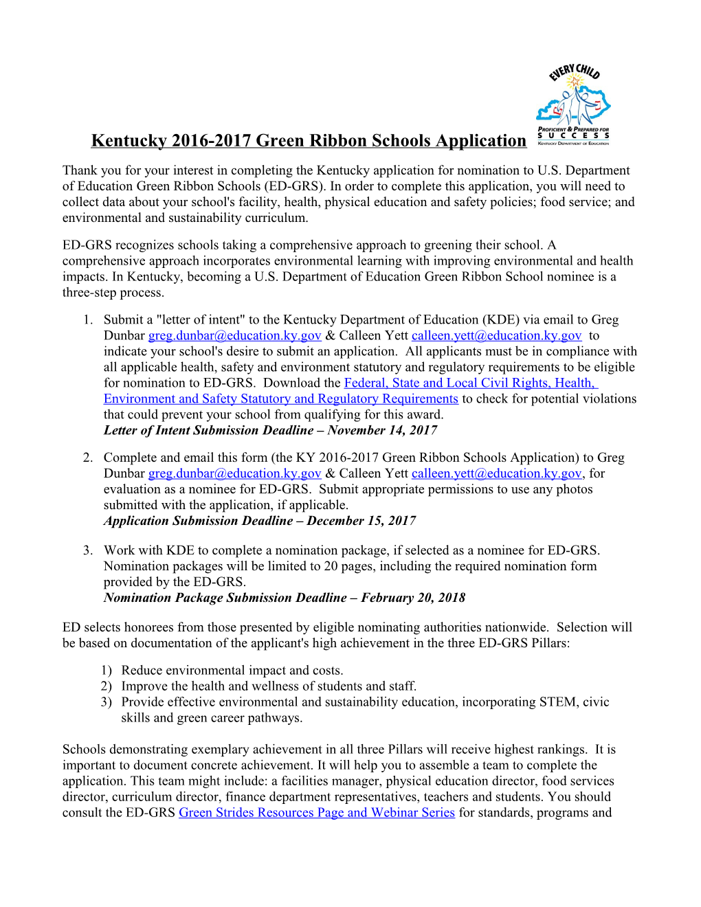 Kentucky 2016-2017 Green Ribbon Schools Application