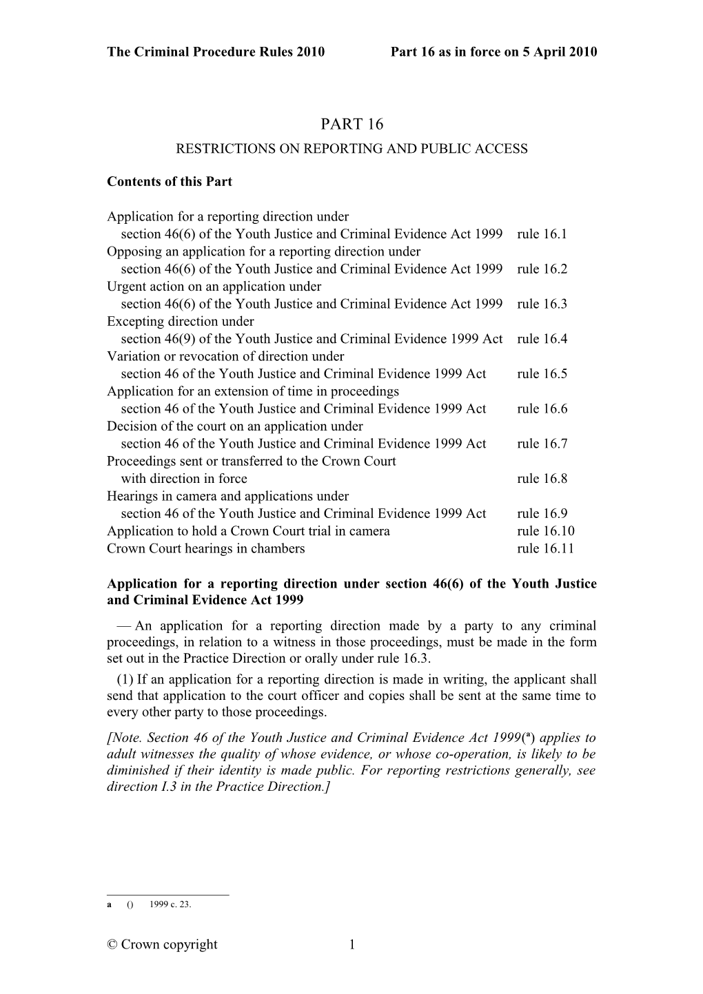 The Criminal Procedure Rules 2010 Part 16