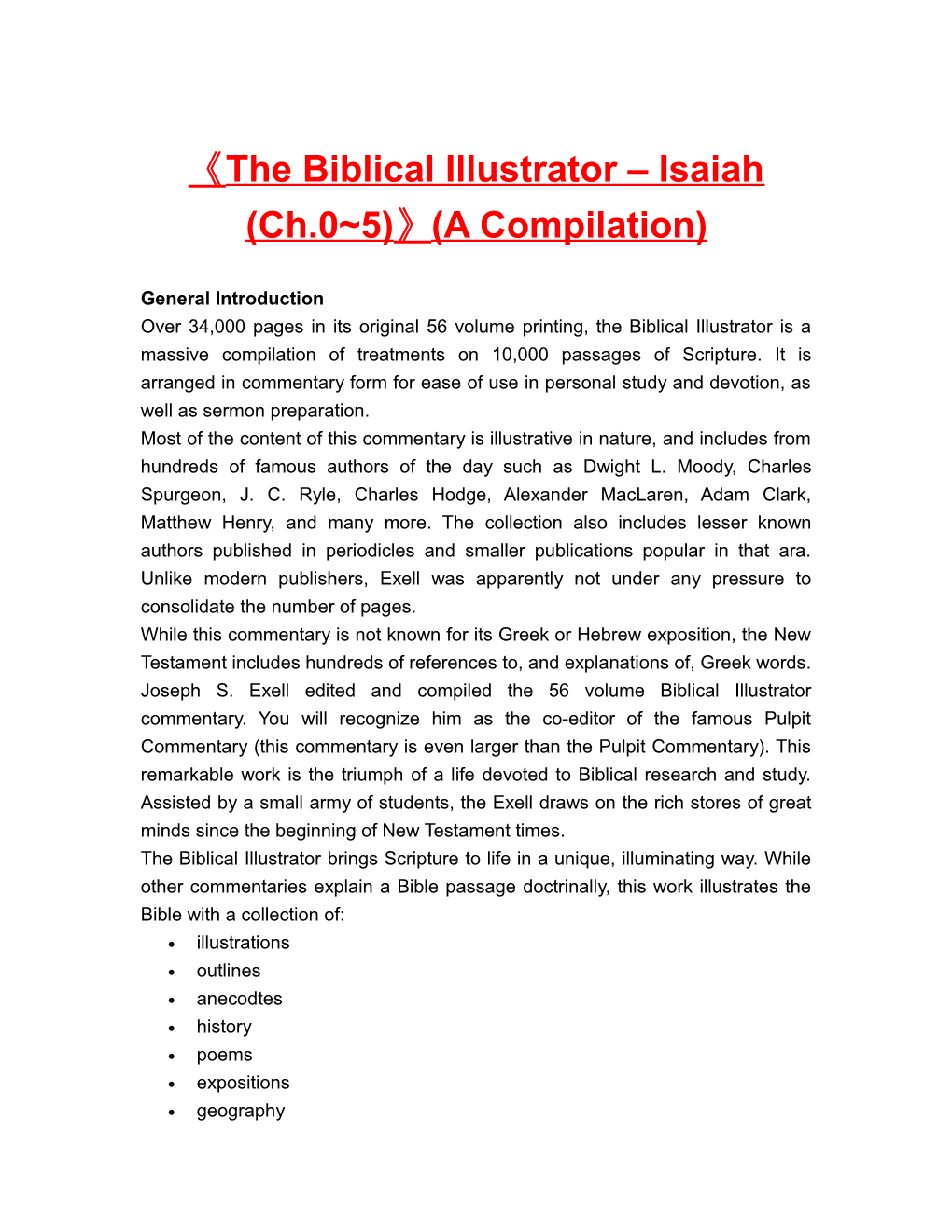 The Biblical Illustrator Isaiah (Ch.0 5) (A Compilation)