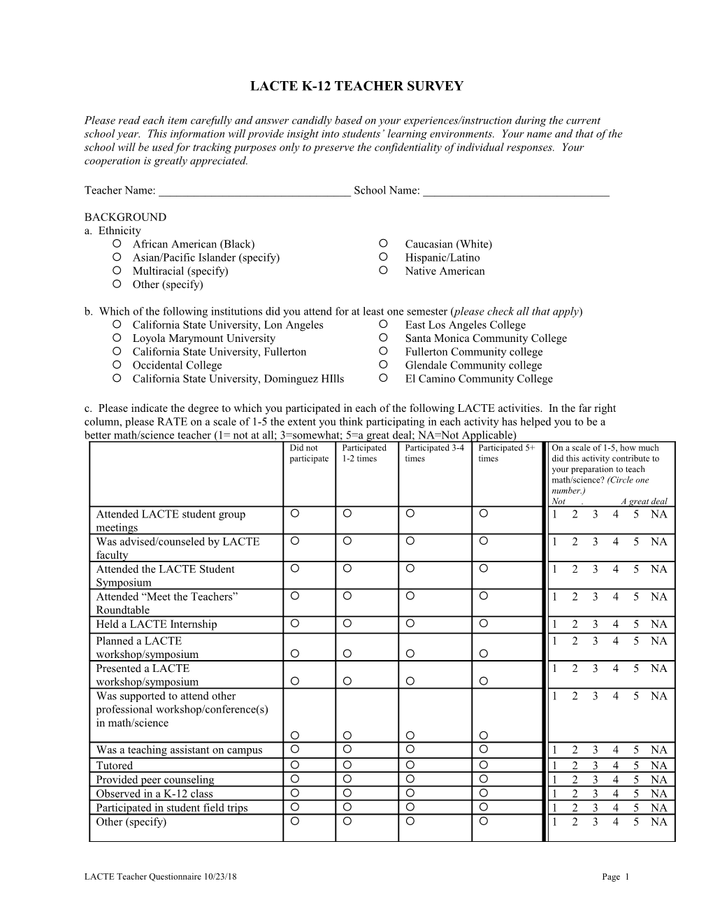 Lacte K-12 Teacher Survey