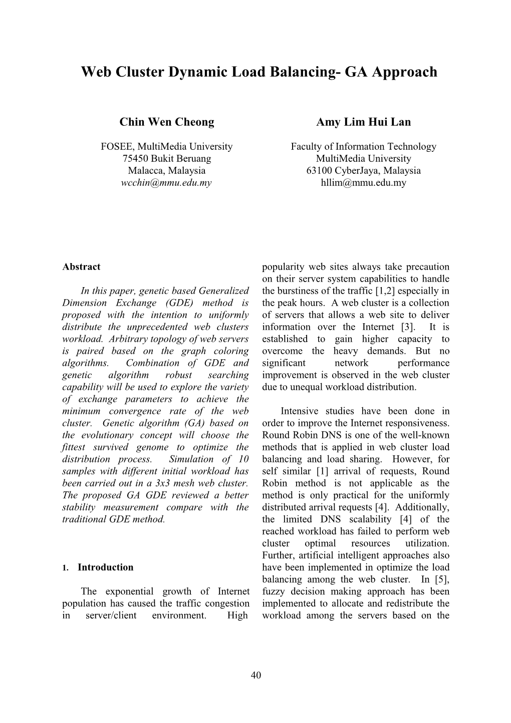 Web Cluster Dynamic Load Balancing- GA Approach