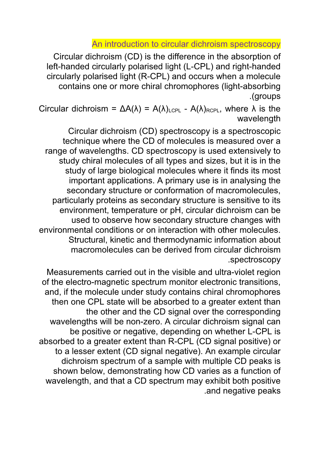 An Introduction to Circular Dichroism Spectroscopy