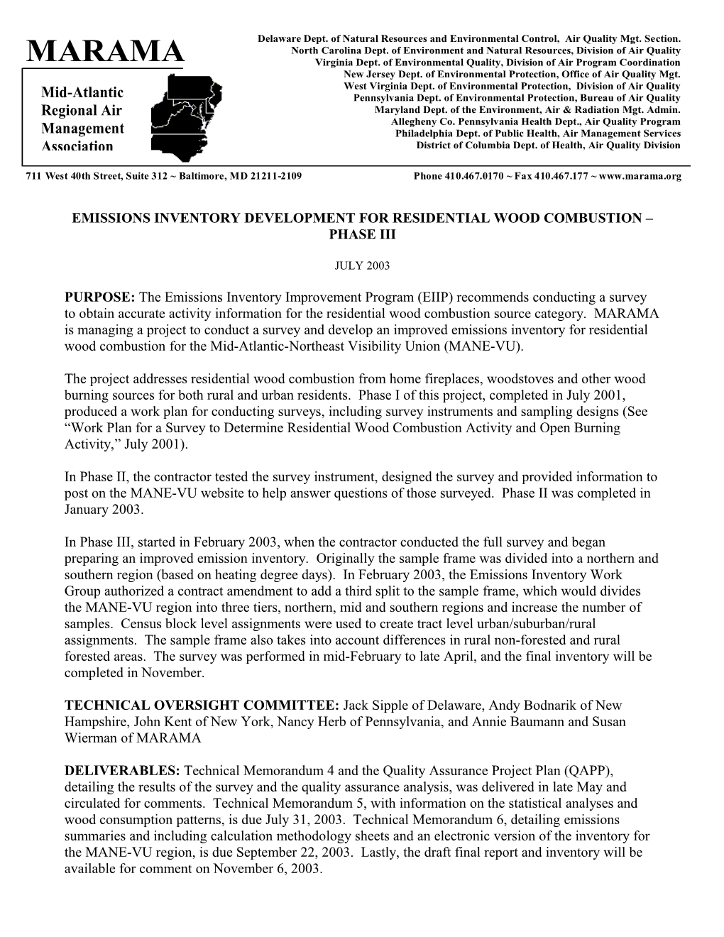 Emissions Inventory Development for Residential Wood Combustion Phase Iii