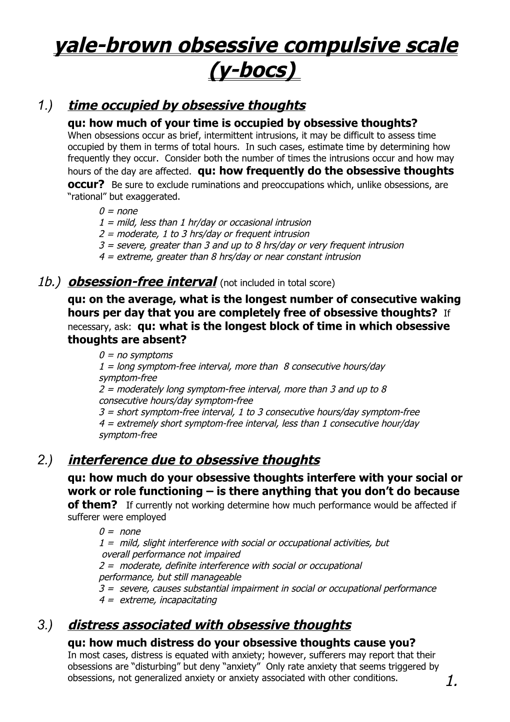 Yale-Brown Obsessive Compulsive Scale(Y-Bocs)